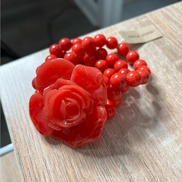 Erica Lyons Red Rose Detail Three Strand Beaded Bracelet - Picture 2 of 4